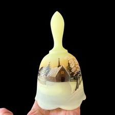 Fenton Christmas Classics 1978 Hand Painted Art Glass Bell Signed Snow Church picture