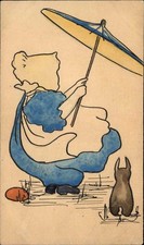 HANDMADE POSTAL CARD Sunbonnet Girl w Umbrella Antique Pre-1910 CANCEL picture
