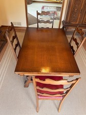 1960s German Oak Dining Table + 6 Chairs - Antique picture