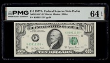 1977 A $10 Dollar Star Note Federal Reserve Dallas PMG 64 EPQ K03911155* Scarce picture
