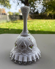 Vintage White Milk Glass Bell Hand Painted Purple Flowers A Mueller Ruffled Edge picture