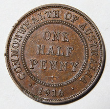 1916 I Australia Half 1/2 Cent Nice AU Details Scarce Condition -110- picture