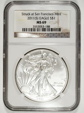 2011 (S) NGC MS 69 American Silver Eagle Struck at the San Francisco Mint 188 picture