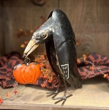 NEW Primitive HALLOWEEN RAVEN RECYCLED METAL PUMPKIN Black Farmhouse FALL 11.5