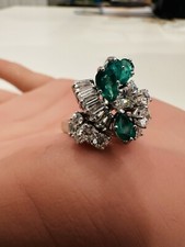 Vintage Estate 14K W.G. Natural Emerald & Diamond Cocktail Ring, 3.0 Ctw picture