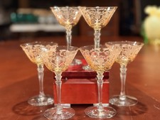 Vtg 1920-30s Fostoria Versailles Topaz Etched Glass Champagne Coupes Set of 6-5