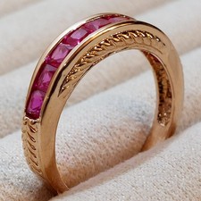 Vintage JTV 925 Gold Over Sterling Princess Cut Lab Created Ruby Band Ring Sz 9 picture