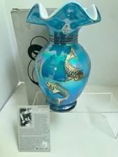 Fenton Designer Showcase Iridized Turquoise Overlay Koi Seascape Vase. Signed picture