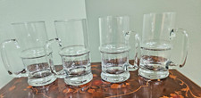 Vintage 1970s Hand Blown Glass Beer Mugs Set of 4 with Handles MCM Barware picture