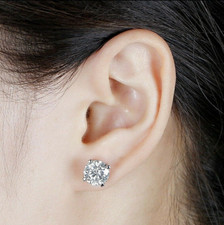 9 Ct Round Cut VVS1/D Lab Created Stud Earrings 14K White Gold 9mm Screw Back picture