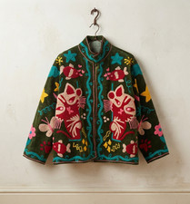 Women’s Vintage Velvet Embroidered Jacket Colorful Folk Art Floral Boho Coat picture