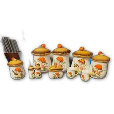 Vintage Sears Roebuck Merry Mushroom Canister Set 10pc Complete 1976 picture