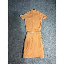 Vintage Style Mustard Orange Quilted Two Piece Set Mock Neck Top and Skirt picture