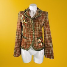 Vintage Gracia Fashion Rare Orange Blazer  W/Green Embroidered Trim  RN#107268 picture