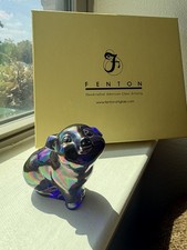 VTG Fenton Cobalt Blue Iridescent Glass Pig Figurine Rainbow Carnival Vintage picture
