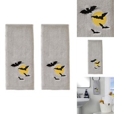 SKL Home Halloween Full Moon Flight Hand Towel Set 2pc 100% Cotton Gray picture