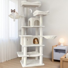 68in Tall Multi-Level Green Cat Tree with Hammocks, Hanging Basket, Cat Cave picture