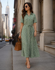 ZARA NEW WOMAN SS26 GINGHAM CHECK SHIRT DRESS ZW COLLECTION Green 2507/041 picture