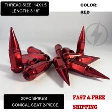 20Pcs RED 3.18'' 2PC SPIKE LUG NUTS 14x1.5 FOR 2010 & UP CHEVY CAMARO SS ZL1 LT picture