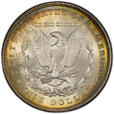 1887-P PCGS MS63 Morgan Dollar | Vibrant Peripheral Rainbow Toning | Nice Luster picture