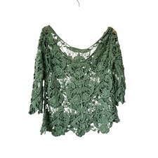 Crochet Lace🌿 Sheer Boho Top –Green  Distressed – One Size picture