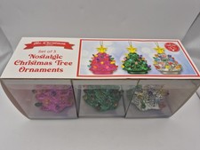 Set Of Mr. Christmas Nostalgic Christmas Tree Ornaments Pink, Green, & Silver  picture
