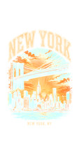 New York NY Vintage T-Shirt Brooklyn Bridge Skyline Sunset Graphic Tee picture