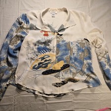 Vintage Citron Santa Monica Size XL 100% Silk Kimono Style Floral Blouse picture