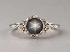 Natural Star Sapphire Ring 925 Sterling Silver Vintage Filigree Art Deco Style picture