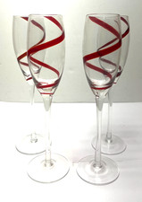 Lot of 4 Pier 1 Swirline Red Champagne glasses Flutes Hand Blown Spiral 10