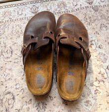 Birkenstock Boston Brown Leather Clog Sandals Adjustable Buckle Strap EU 41 picture