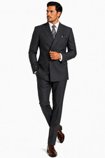 Heather Gray Vinci Men Solid Double Breasted Regular Fit Suit Elastic Waist picture