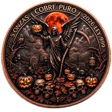 2026 5oz .999 Copper Grim Reaper Libertad Halloween Haunted Round Mint 3000 picture