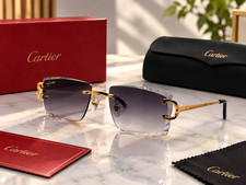 Cartier Big C Diamond Cut Rimless Sunglasses Gold Frame Smoke Gray Gradient Lens picture