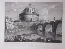 1821 Castel Sant'Angelo Large Original Etching Francesco Morelli Morel Rome picture