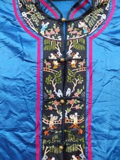 Vintage Chinese Silk Embroidered Robe Jacket Hand Needlework Blue  Vtg picture