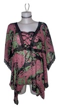 90s Y2k Womens Pink Floral Lace Sheer Babydoll Top Sz XL Whimsigoth Kawaii picture