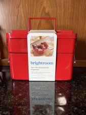 Brightroom Two-Tier Accessories Organizer Red Metal Cantilever Storage Caddy New picture