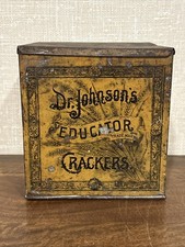 Antique 1890's Advertising Tin Dr. Johnson's Educator Crackers Boston Mass. picture