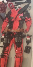 Deadpool 2 distressed Red & Black  Leather costume with Deadpool 3 mask. picture