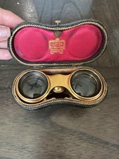 Rare Antique CARTIER Opera Glasses Gilt Black Enamel Binoculars OriginalCase picture