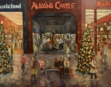 Vintage Mall Arcade Christmas Lights Art Original Oil Painting By Daniel Green picture