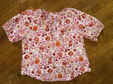 NWOT Knox Rose Pink & Orange Floral Paisley Boho Short Sleeve Blouse - Size Larg picture
