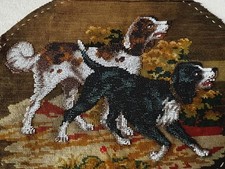 Antique Victorian Beadwork Spaniel Dogs Berlin Work Needlepoint Panel picture