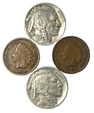 (2) BUFFALO NICKELS AND (2) INDIAN HEAD PENNIES 4 CLASSIC VINTAGE COINS picture