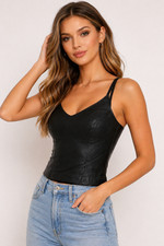 Women’s Genuine Lambskin Black Leather Halter Top — Fitted, Soft & Elegant picture