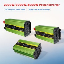 2000W 3000W 4000W Pure Sine Wave Power Inverter 12V 24V to 110V W/ Remote Green picture