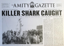 1975 Jaws Amity Island Gazette Killer Shark Caught Print Great White Shark🦈 picture