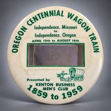 1959 Oregon Centennial Wagon Train Pinback Badge Kenton Business Men's Club picture