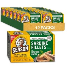 12x Season Wild Caught Sardines Boneless Skinless in 100% Pure Olive Oil 4.38oz picture